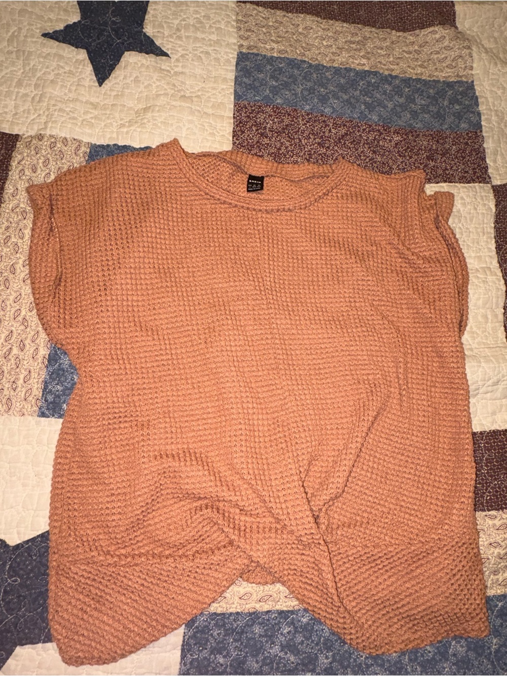 Cozy Women's Textured rustic Orange waffle Knit Top